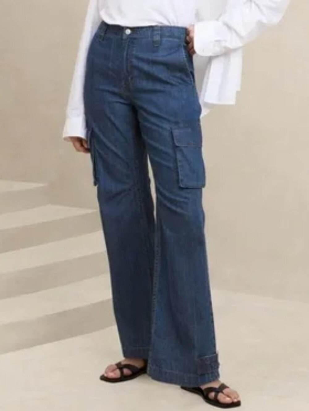 Banana Republic Barrel Cargo Jeans Women's 33 / 16 High Rise Wide Leg Dark Wash